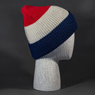 The Treble Blank Beanie in Red, Stone and Navy from Blvnk Headwear.