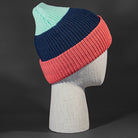 The Treble Blank Beanie in Seafoam, Navy and Carmine from Blvnk Headwear.