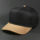 The Blvnk Headwear Vision Vintage Shape Blank Snapback in the Black and Mocha Suede color way.