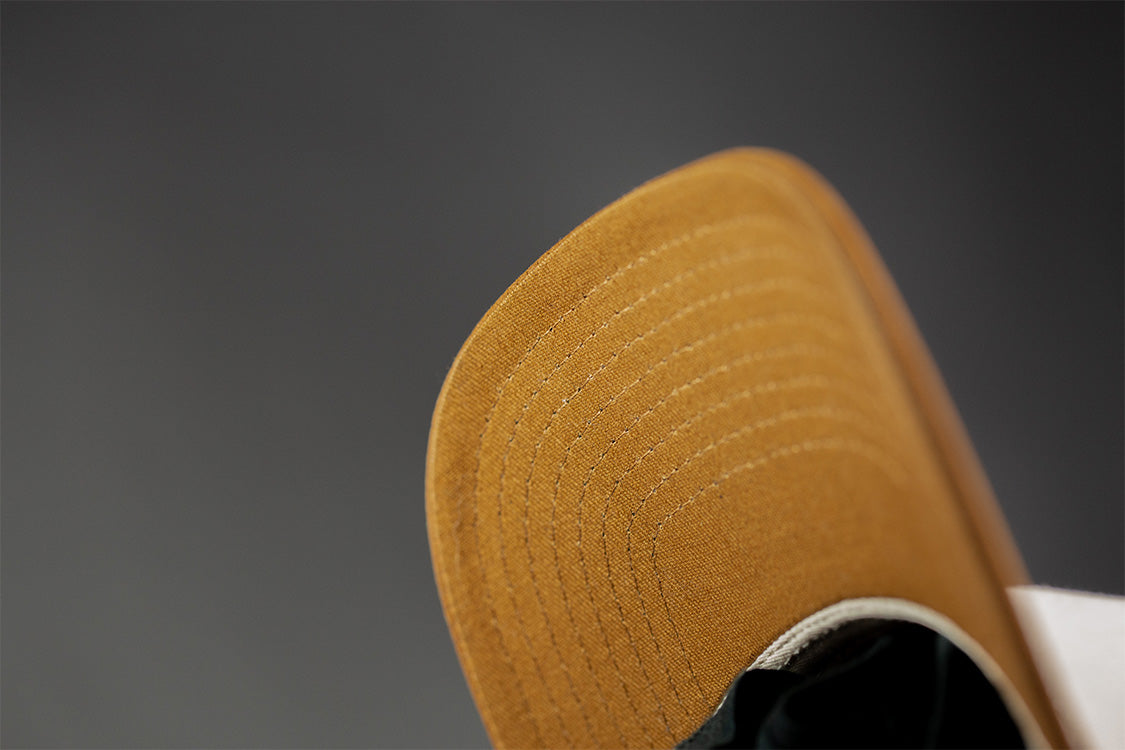 all-groups Blvnk Headwear Vision Vintage Shape Snapback in NATURAL BROWN under bill close up.