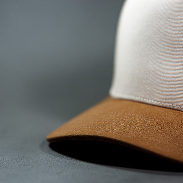 all-groups Blvnk Headwear Vision Vintage Shape suede pre curved bill close up.