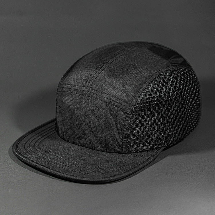 The Ultra Tech blank performance 5 Panel Runners Cap in Black by Blvnk Headwear.