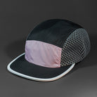The Ultra Tech blank performance 5 Panel Runners Cap in Pink Black Asphalt and White by Blvnk Headwear.
