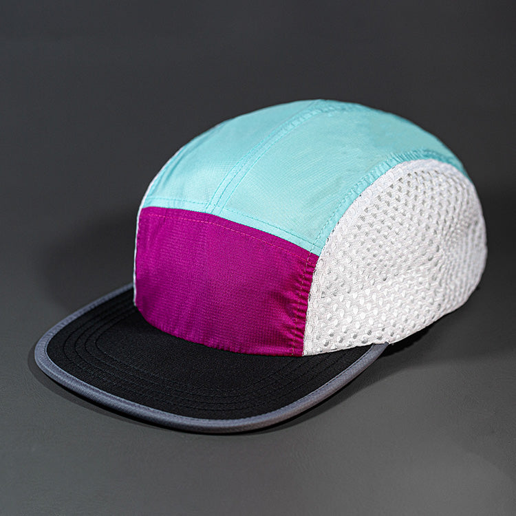 The Ultra Tech blank performance 5 Panel Runners Cap in Purp, Mynt, White and Black by Blvnk Headwear.