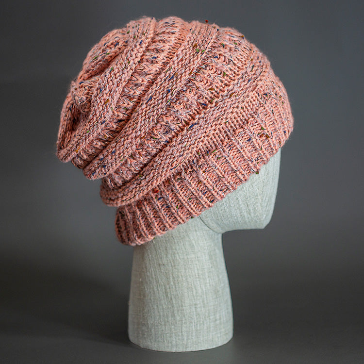 A Speckled Coral, Alternating Rib Knit, Blank Beanie. Designed by Blvnk Headwear