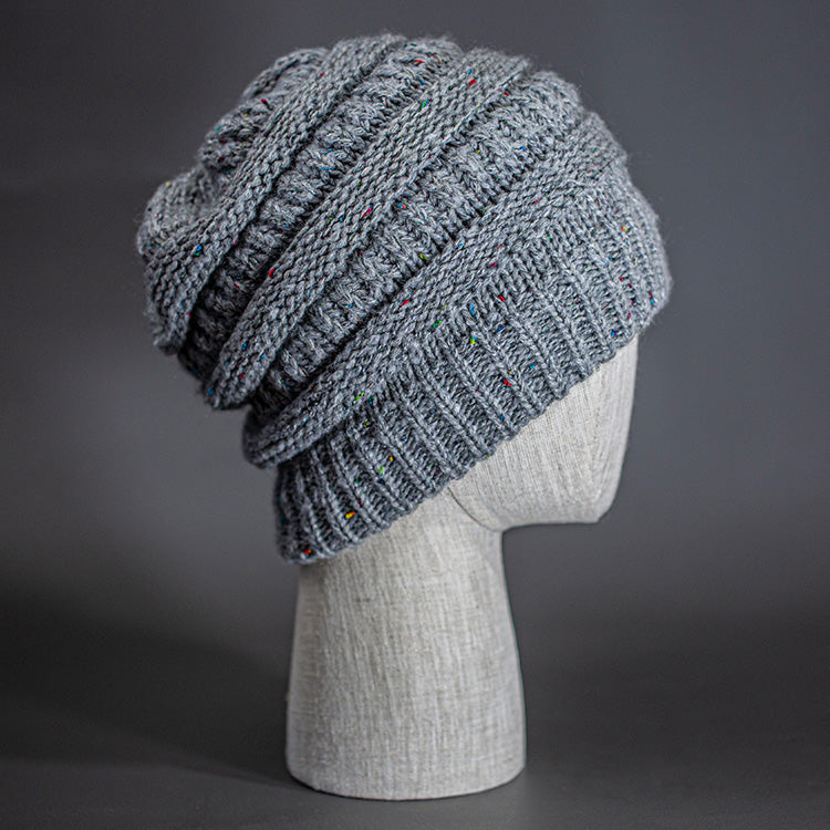 A Speckled Heather Grey, Alternating Rib Knit, Blank Beanie. Designed by Blvnk Headwear