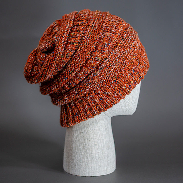 A Speckled Rust, Alternating Rib Knit, Blank Beanie. Designed by Blvnk Headwear