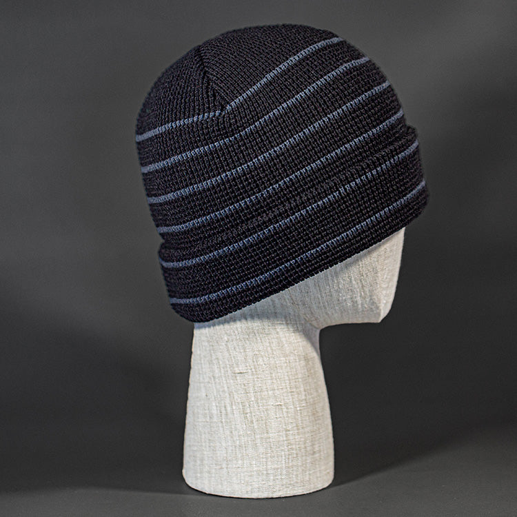 The Brussels Blank Waffle Beanie in Black and Charcoal by Blvnk Headwear.