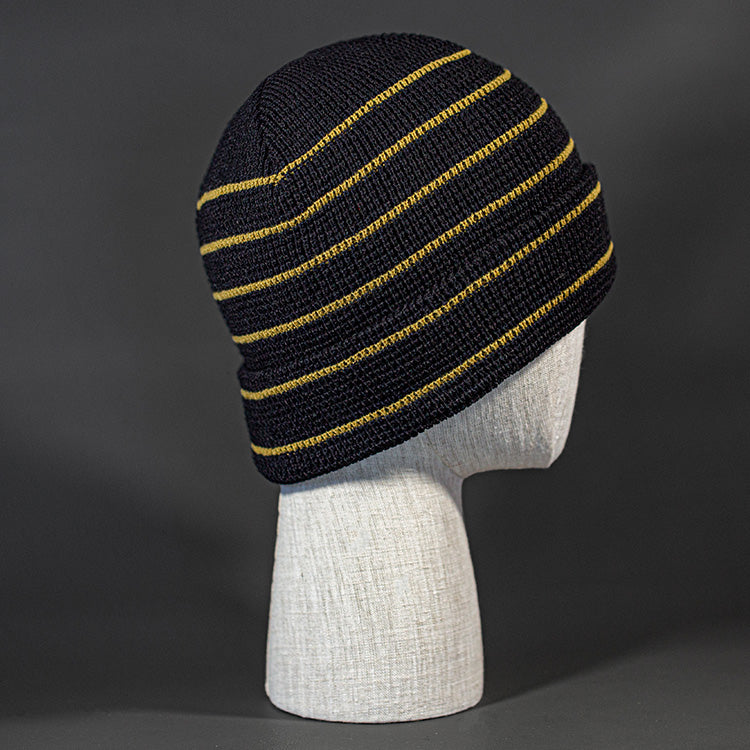 The Brussels Blank Waffle Beanie in Black and Granola by Blvnk Headwear.