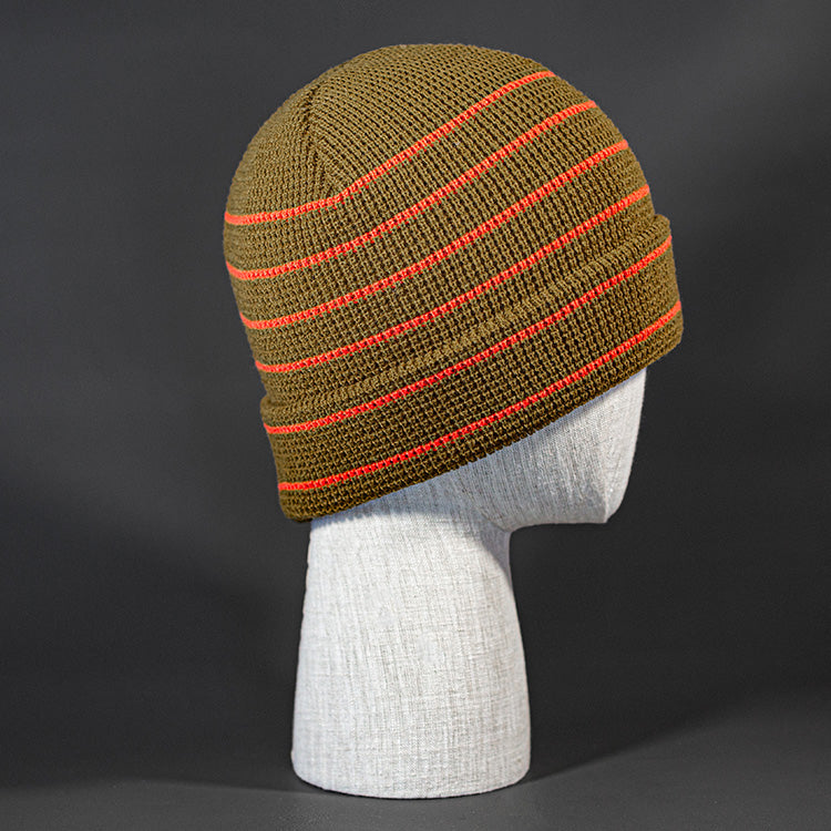 The Brussels Blank Waffle Beanie in Granola and Rad Orange by Blvnk Headwear.