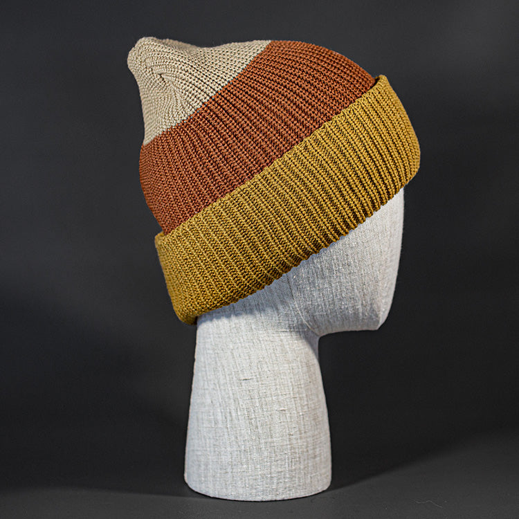 The Treble Blank Beanie in Putty, Mocha and Granola from Blvnk Headwear.