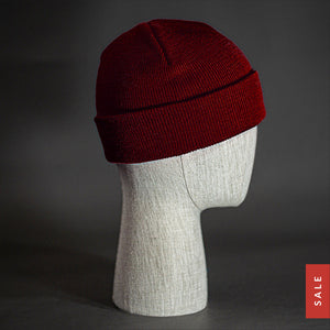 The Longshore Beanie, a maroon colored, tight knit, short length blank beanie. Designed by Blvnk Headwear.