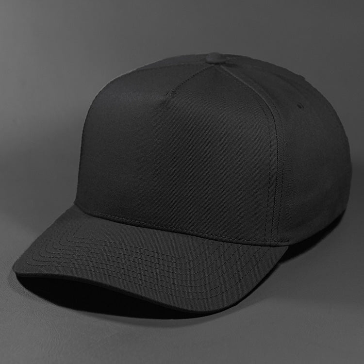 The Blvnk Headwear Origin Vintage Shape Blank Snapback Hat in the Black color way. 