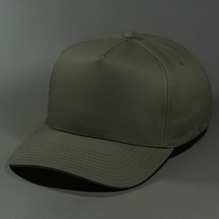 The Blvnk Headwear Origin Vintage Shape Blank Snapback Hat in the Dirty Olive color way.