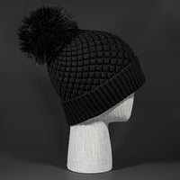 Diamonds Are Fur Ever blank Diamond Quilted Fax Fur Pom Beanie in Black and Darkness by Blvnk Headwear.