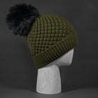 Diamonds Are Fur Ever blank Diamond Quilted Fax Fur Pom Beanie in Military Olive and Darkness by Blvnk Headwear.