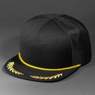 The El Capitan blank trucker hat from BLVNK HEADWEAR in Black and Gold.