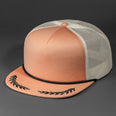 The El Capitan blank trucker hat from BLVNK HEADWEAR in Peachy, Birch and Black..