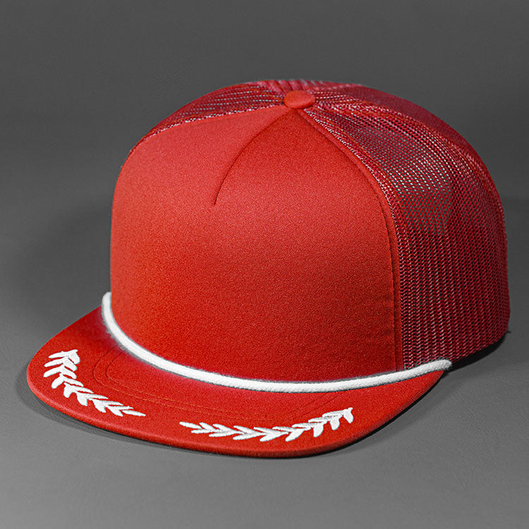 The El Capitan blank trucker hat from BLVNK HEADWEAR in Red and White.