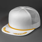 The El Capitan blank trucker hat from BLVNK HEADWEAR in White and Gold.
