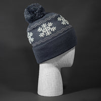 Flakey blank snowflake jacquard pom beanie in Charcoal, Dark Grey and Stone by Blvnk Headwear