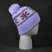 Flakey blank snowflake jacquard pom beanie in Lilac and Purple by Blvnk Headwear