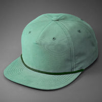 A Sage, Grandpa Style Nylon, Pinch Front, Blank Flat Bill with a Olive Rope & Classic Snapback. Designed by Blvnk Headwear.