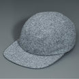 A Heather Grey, Melton Wool, Blank 4 Panel Hat with a Flat Bill, & Vegan Leather Strapback.  Designed by Blvnk Headwear.