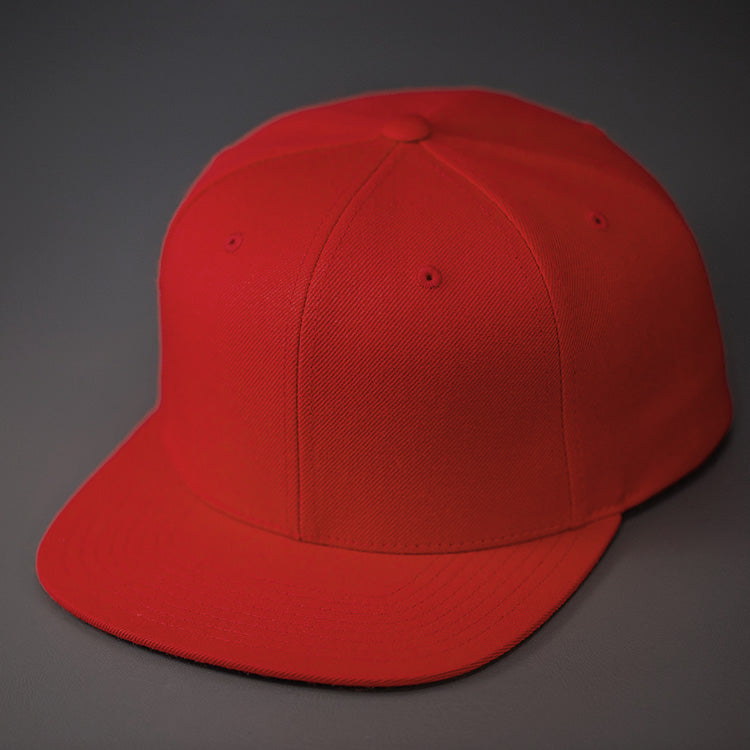 A Maroon, Wool, 6 Panel, Flat Bill, Blank Snapback.  Designed by Blvnk Headwear.