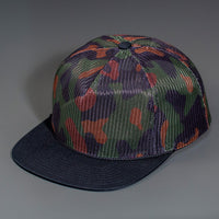 A Camo & Black, Full Mesh, Flat Bill Blank Trucker Hat W/ Classic Snapback