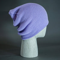 A Lilac colored, super slouch knit blank beanie. Designed by Blvnk Headwear.