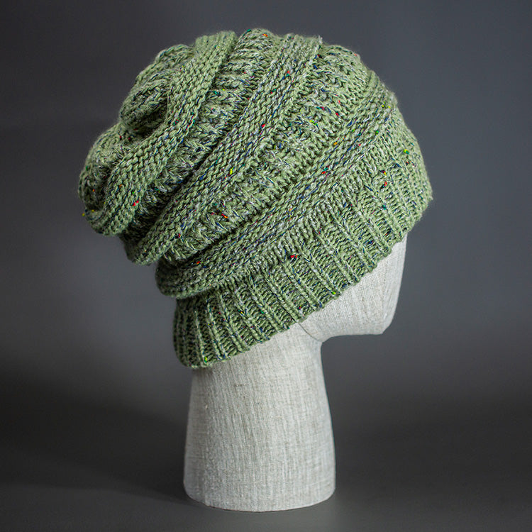 A Speckled Sage, Alternating Rib Knit, Blank Beanie.  Designed by Blvnk Headwear