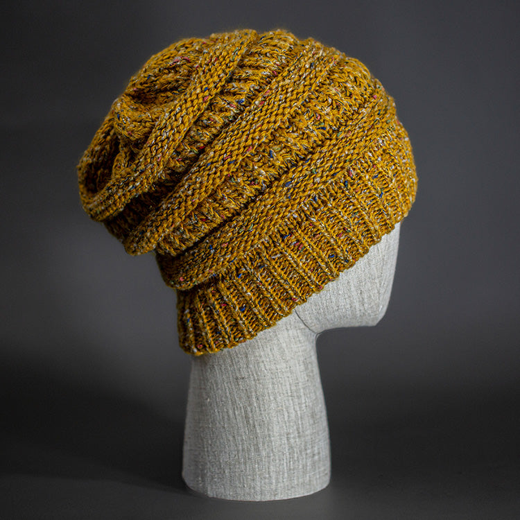 A Speckled Wheat, Alternating Rib Knit, Blank Beanie.  Designed by Blvnk Headwear
