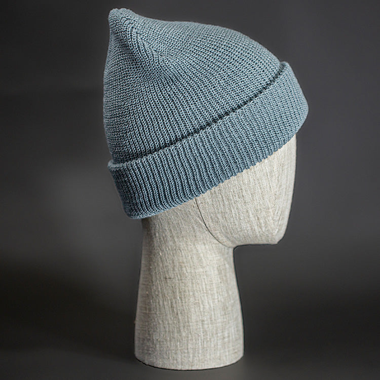 A Cadet Blue, Soft, Perfect Knit, Blank Beanie. - Designed by Blvnk Headwear.