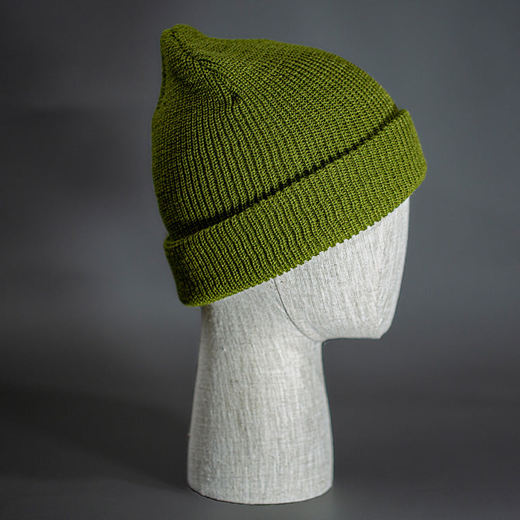 A Military Olive, Soft, Perfect Knit, Blank Beanie. - Designed by Blvnk Headwear.