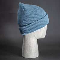 A Muted Blue, Soft, Perfect Knit, Blank Beanie. - Designed by Blvnk Headwear.