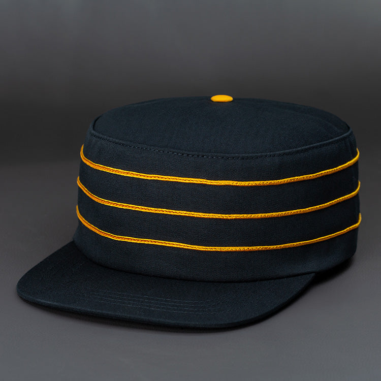 Privateer Blank Pillbox Snapback Hat in Black and Gold by Blvnk Headwear. YOU KNOW