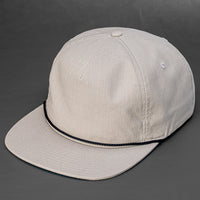 The Ranger unstructured rip stop pinch front blank 5 panel hat in silver with a navy rope by Blvnk Headwear.