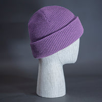 The Waffle Beanie, a lilac colored, waffle knit blank beanie. Designed by Blvnk Headwear.