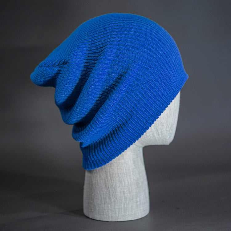 A royal colored, super slouch knit blank beanie.  Designed by Blvnk Headwear.