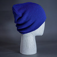 The Burnside Beanie, a royal colored, soft slouch knit, blank beanie. Designed by Blvnk Headwear.