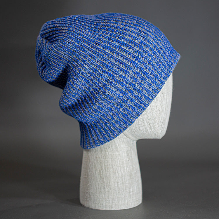 A Blue Heathered, Acrylic, Slouchy Blank Beanie - Designed by Blvnk Headwear