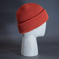 The Waffle Beanie, a rust colored, waffle knit blank beanie. Designed by Blvnk Headwear.