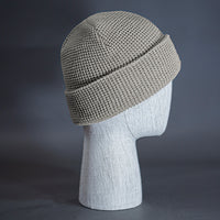 The Waffle Beanie, a stone colored, waffle knit blank beanie. Designed by Blvnk Headwear.