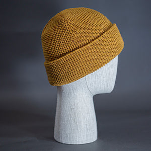 The Waffle Beanie, a wheat colored, waffle knit blank beanie. Designed by Blvnk Headwear.