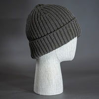 The Watchman Beanie, a specked charcoal colored, merino wool blend blank beanie. Designed by Blvnk Headwear.