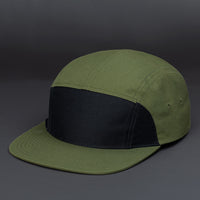 Bowery Blank 7 Panel Camp Hat in Moss Green and Black by Blvnk Headwear. YOU KNOW