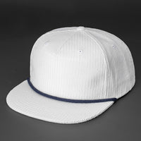 Gramps Corduroy Snapback blank hat in White and Navy by Blvnk Headwear. YOU KNOW